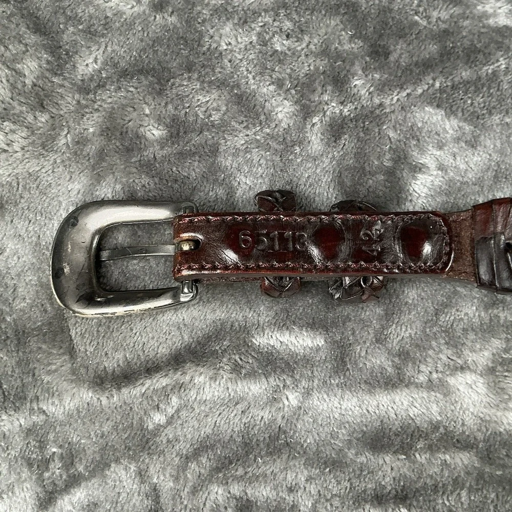 Vintage Mens Leather Hand Braided Woven Belt Brown Basket Weave Silver Buckle 42